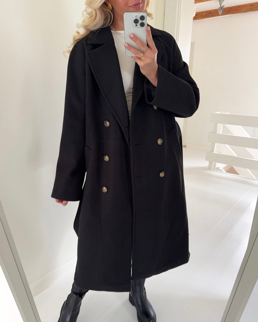 Pieces frakke marbel long black