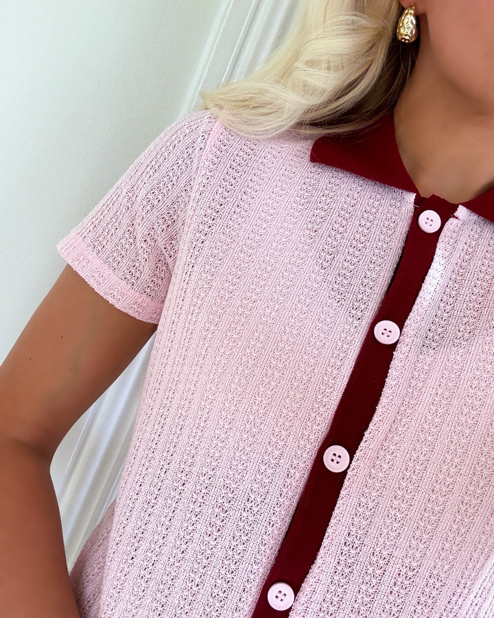 Pieces top alysia ss polo jrs d2d pink tulle/rhubarb