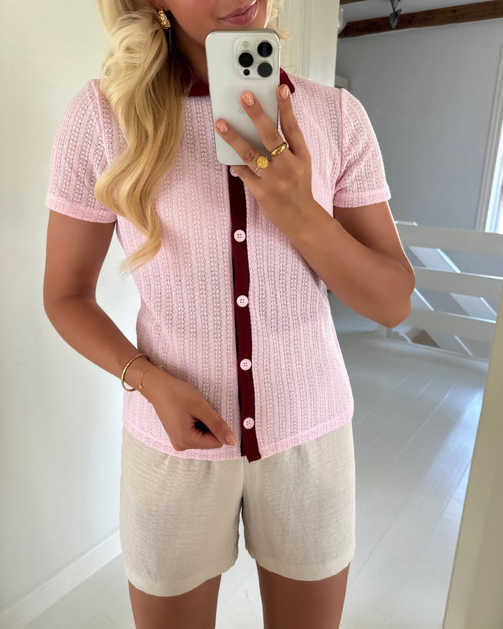 Pieces top alysia ss polo jrs d2d pink tulle/rhubarb