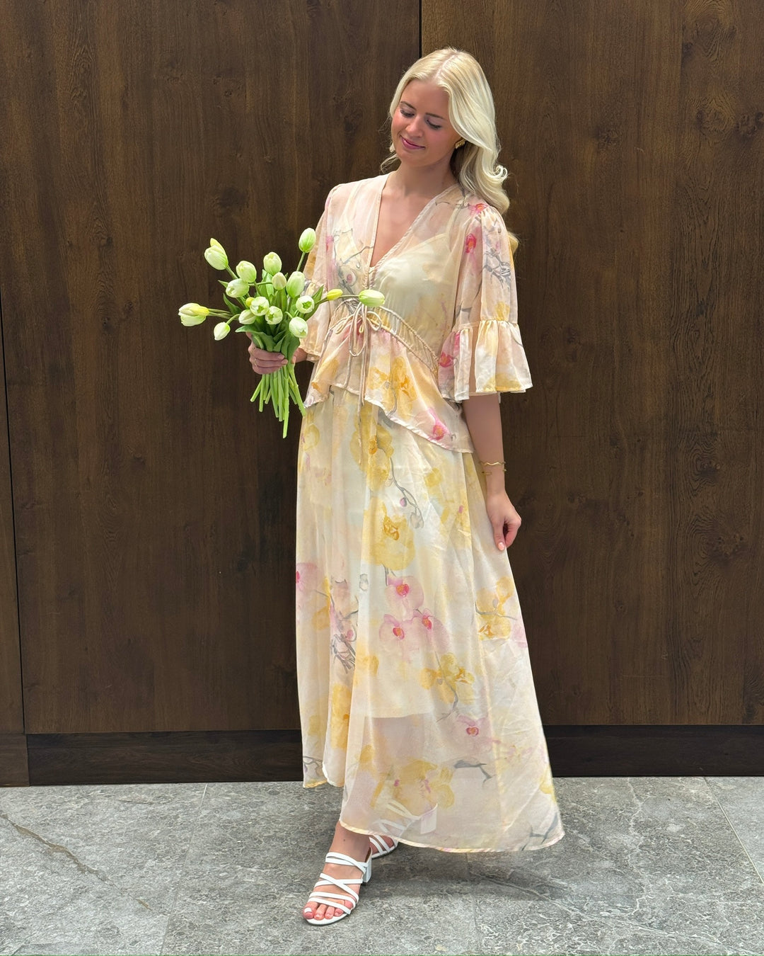 Y.A.S kjole blomina 2/4 ankle afterglow blomina aop - FORUDBESTILLING LEV. START MAJ