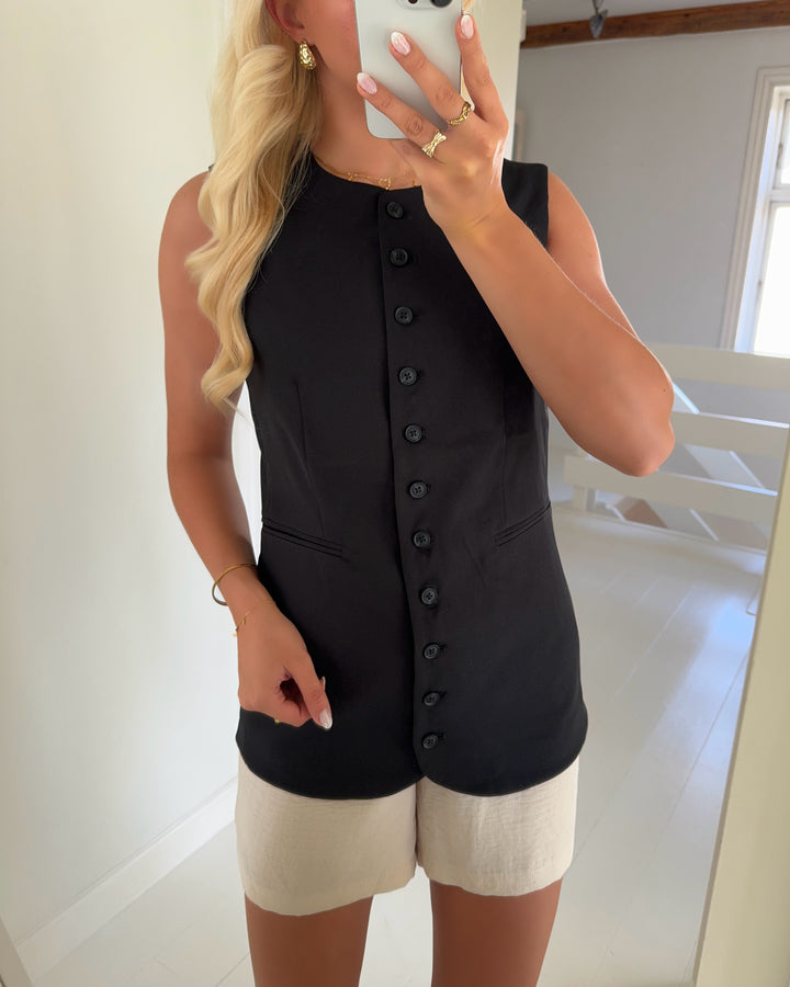 Pieces vest tempre long black