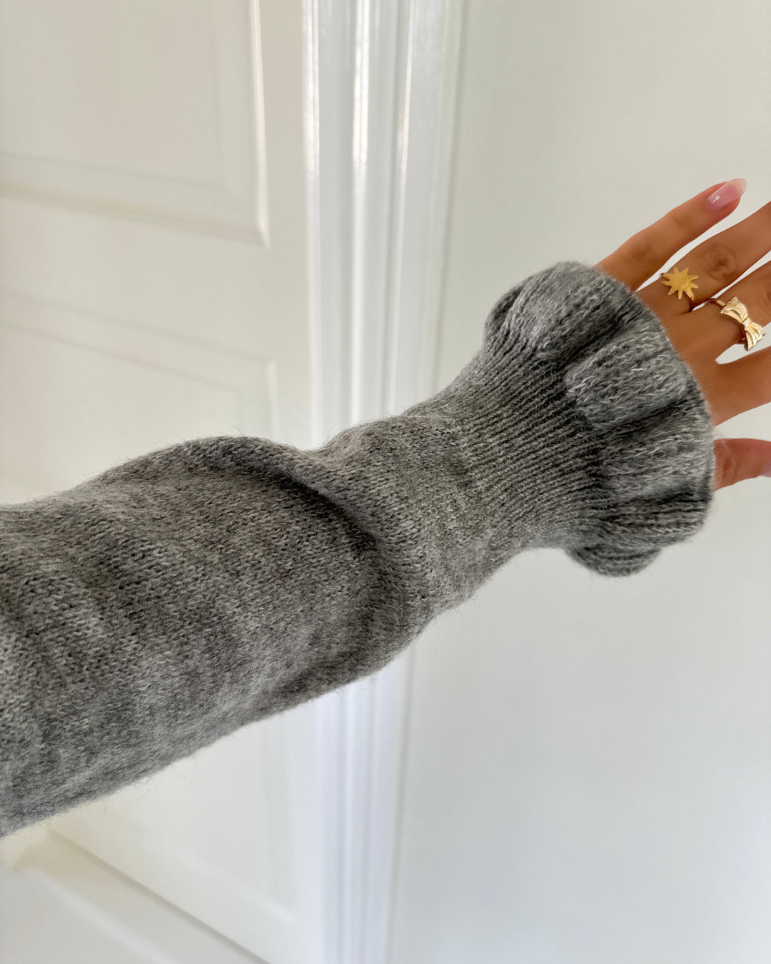JDY kjole letty l/s v-neck frill knit light grey melange