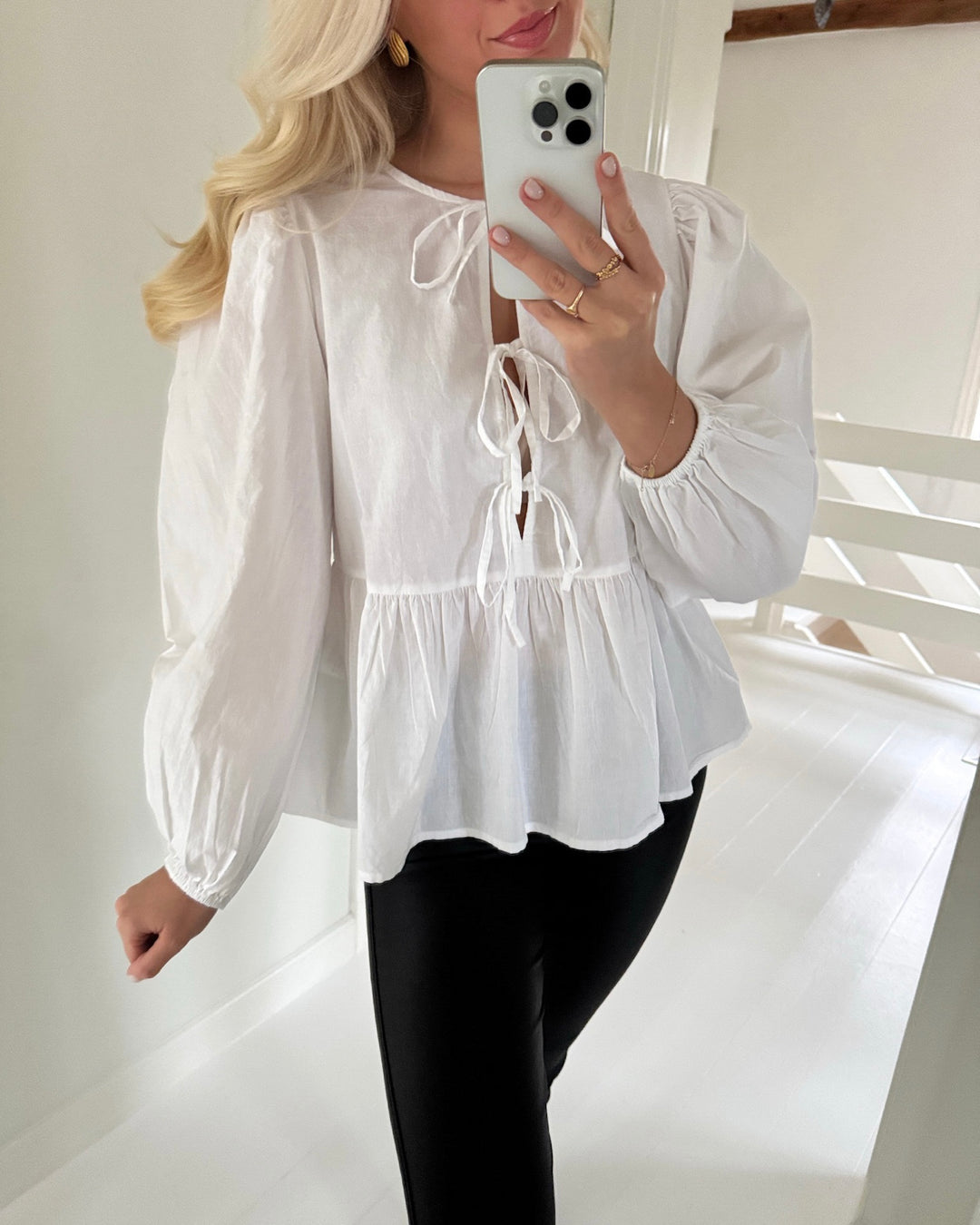 Pieces bluse jolly ls o-neck tie bright white