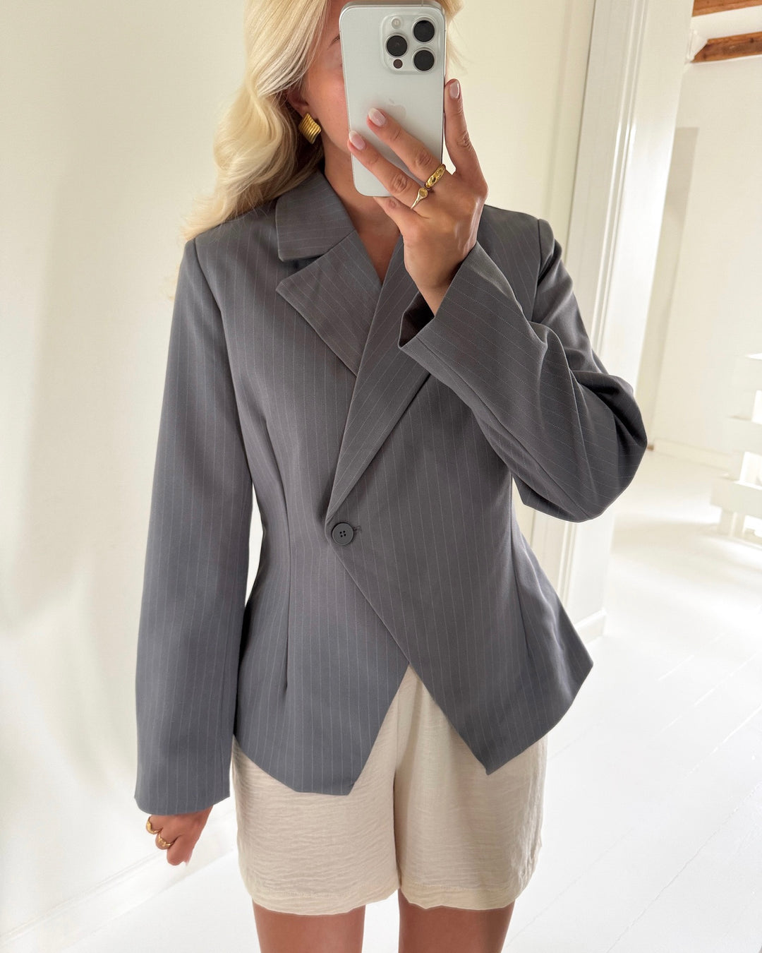Pieces blazer falka ls fittet pinstriped grey pinstrip