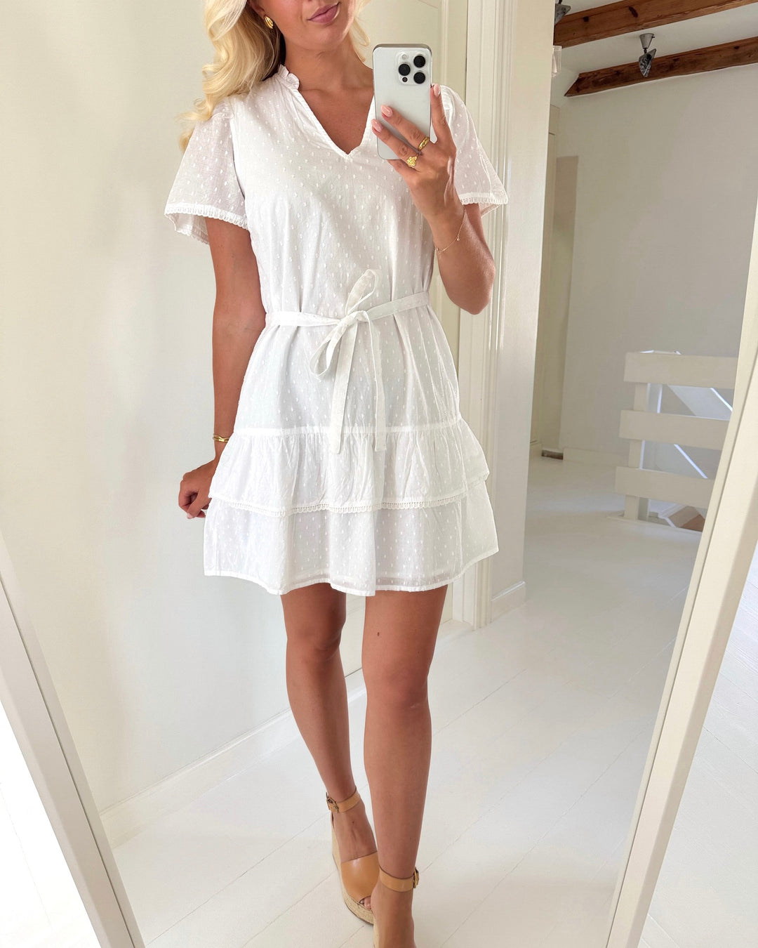 Vero Moda kjole trine ss short lace snow white