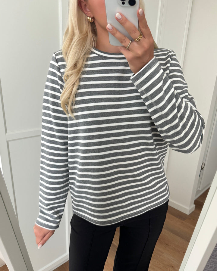 Vero Moda trøje mathilde snow white/w. light grey melange stripes