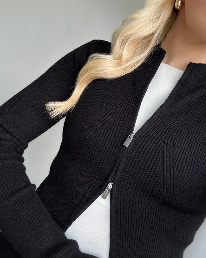 Pieces cardigan crista ls zip knit black