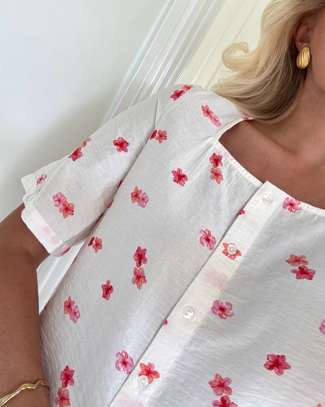 Vero Moda top odette 2/4 cloud dancer hibiscus