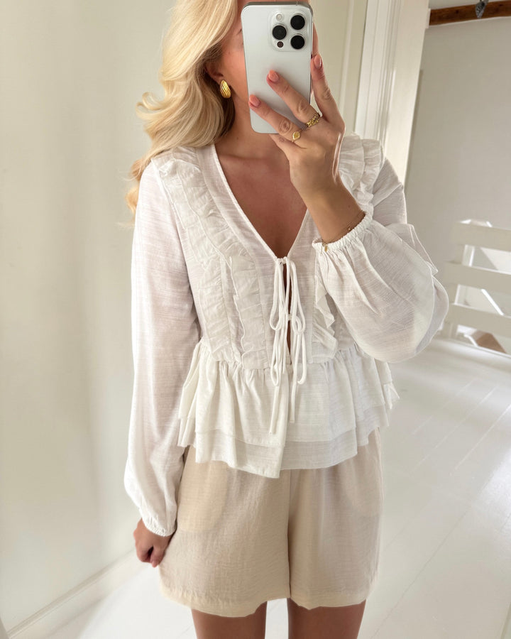Vero Moda bluse zoey ls flounce snow white