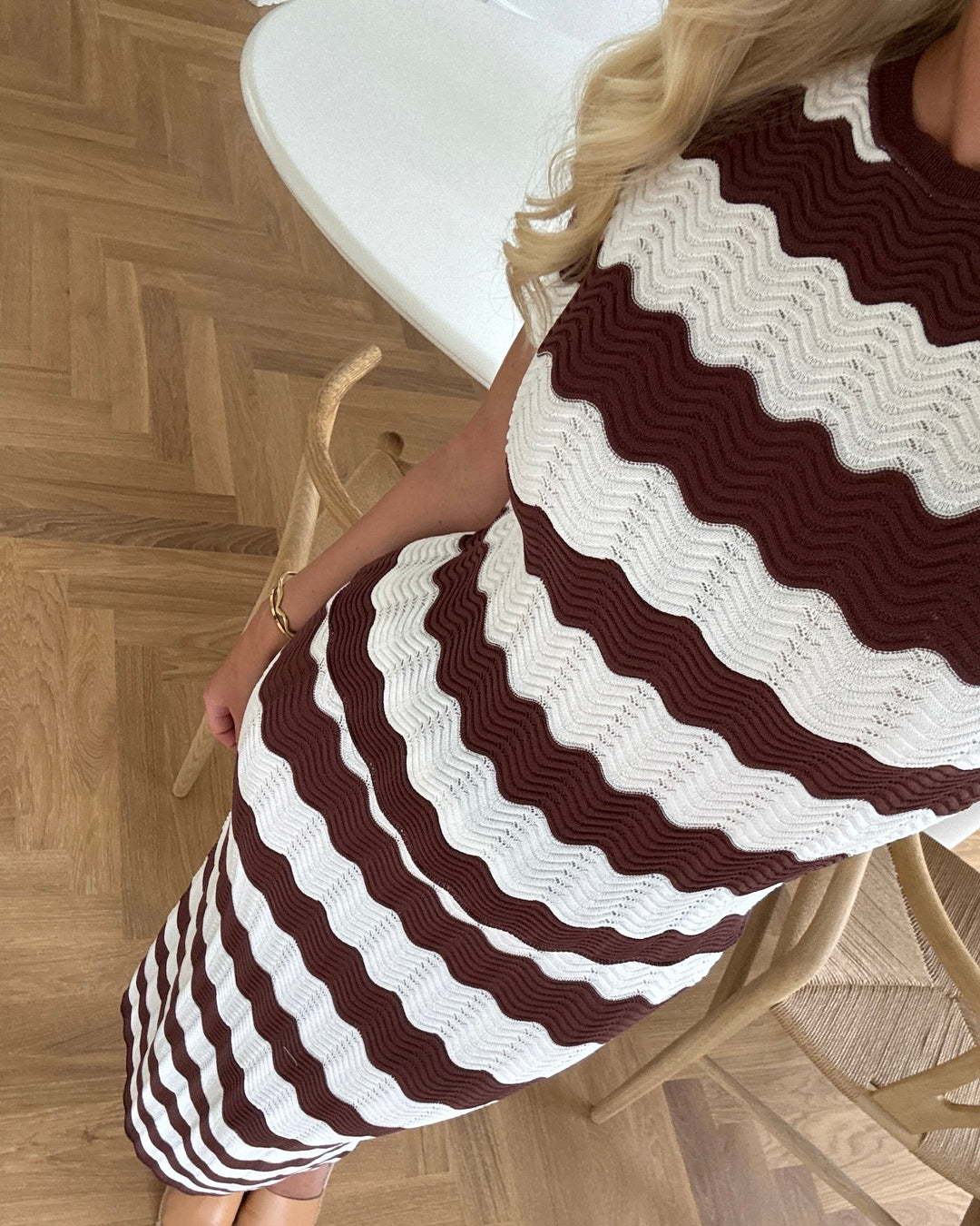 Y.A.S t-shirt bee ss knit birch w. brown stripes