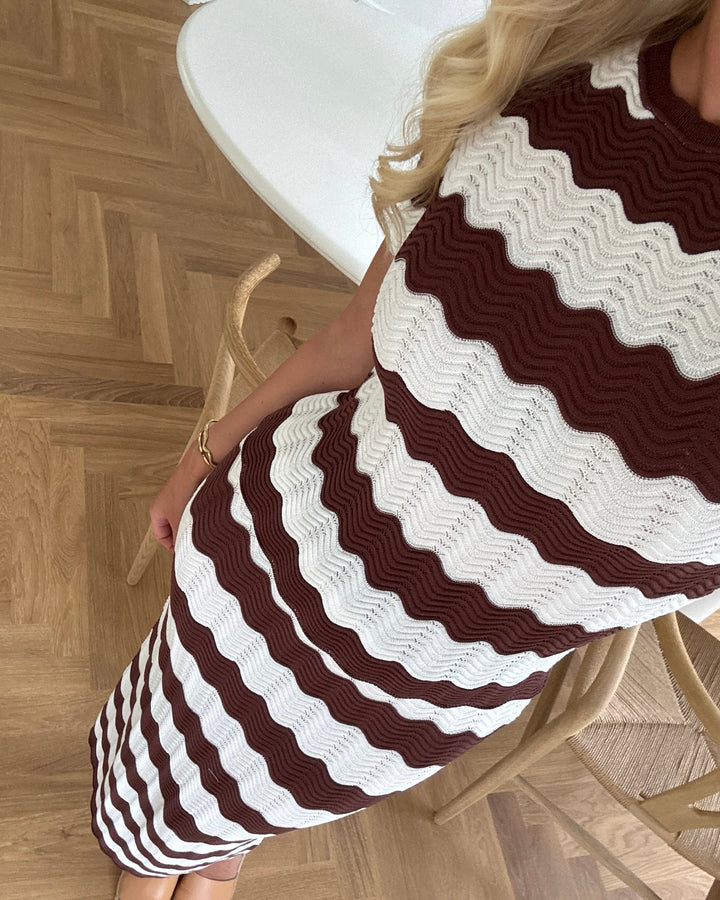 Y.A.S t-shirt bee ss knit birch w. brown stripes