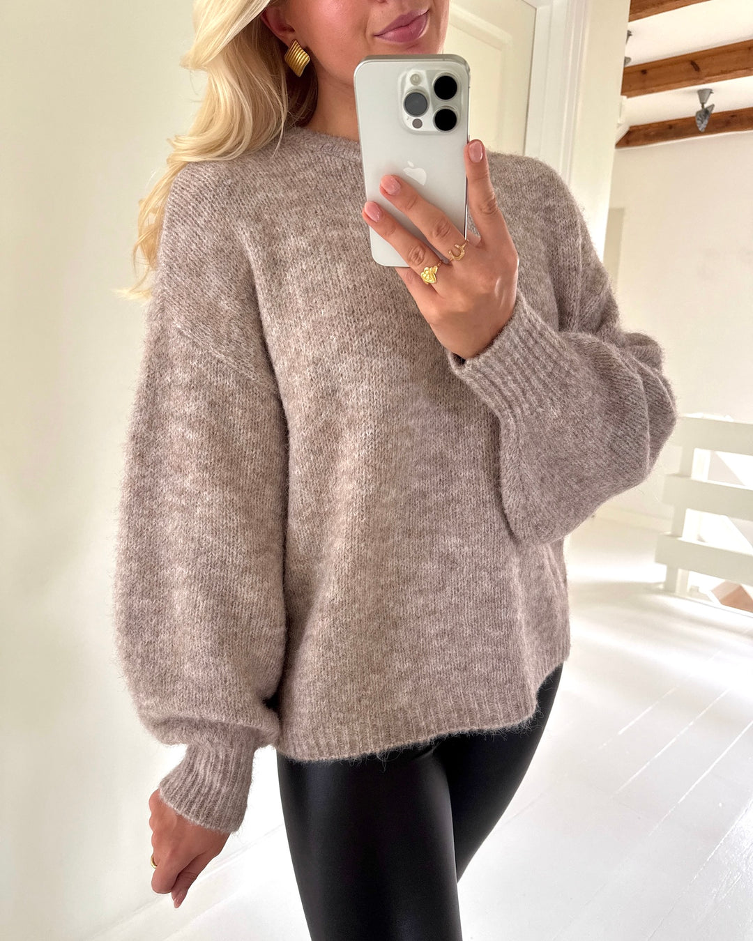 Only striktrøje nellie ls o-neck mocha meringue melange