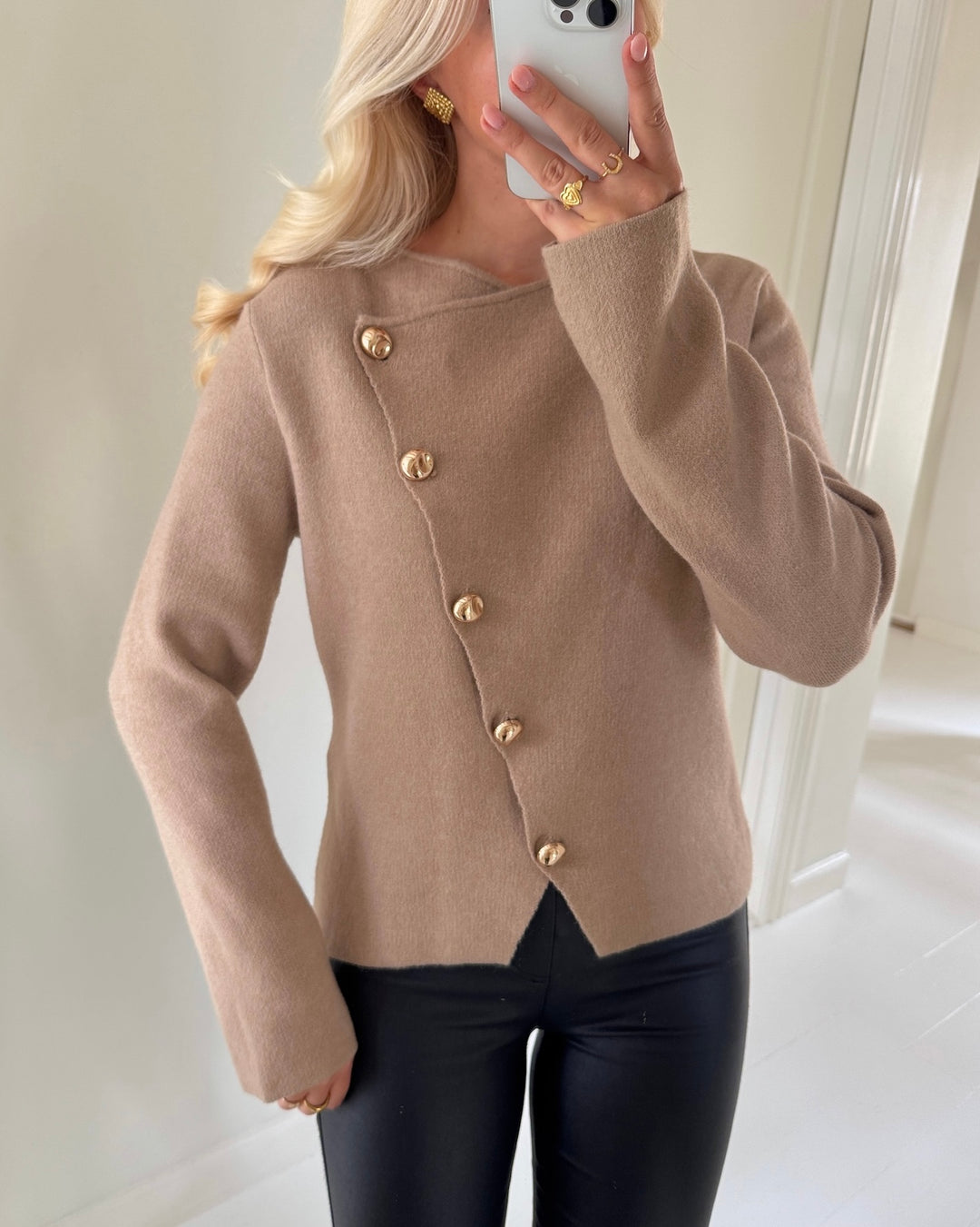 Vero Moda cardigan vienna ls o-neck wrap silver mink/melange w. gold buttons