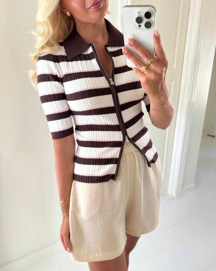 Aware by Vero Moda cardigan hanna 2/4 zip chocolate torte/sugar swizzle/parfait pink