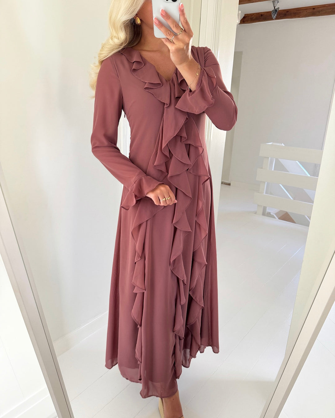Vero Moda kjole holly ls flounce ankle rose brown