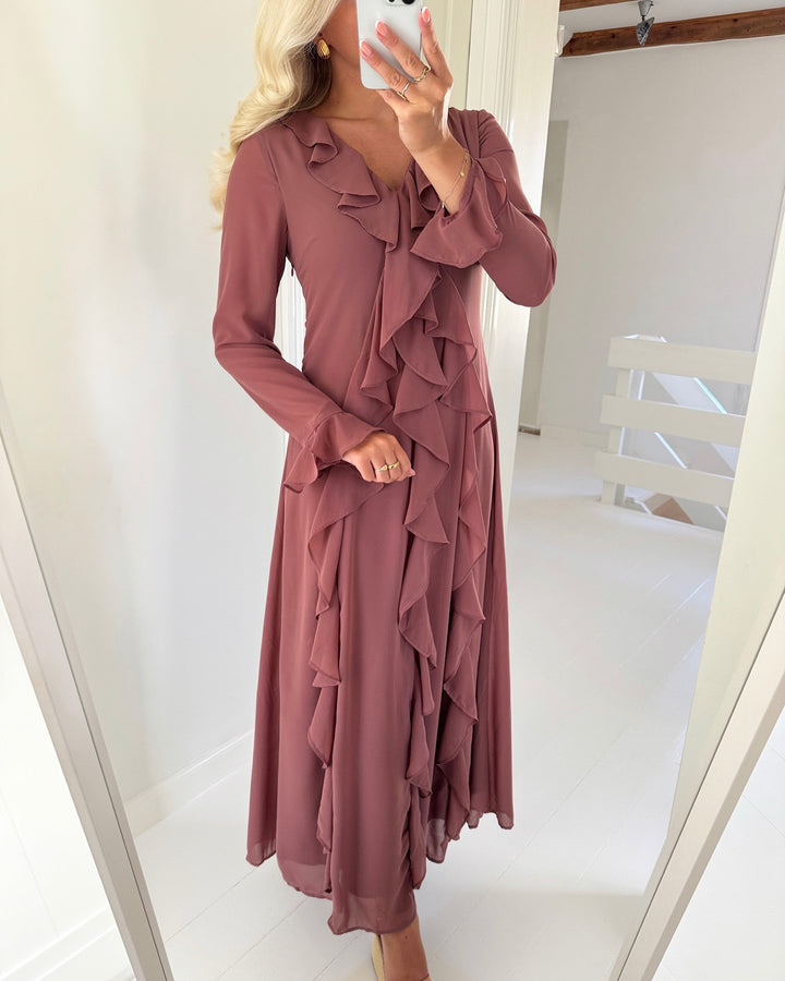 Vero Moda kjole holly ls flounce ankle rose brown