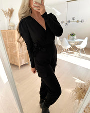 Girl-cargo long sleeved jumpsuit black