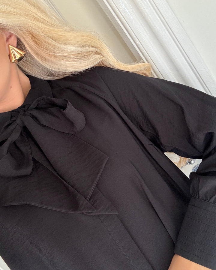 Y.A.S skjortekjole pil ls bow shirt black