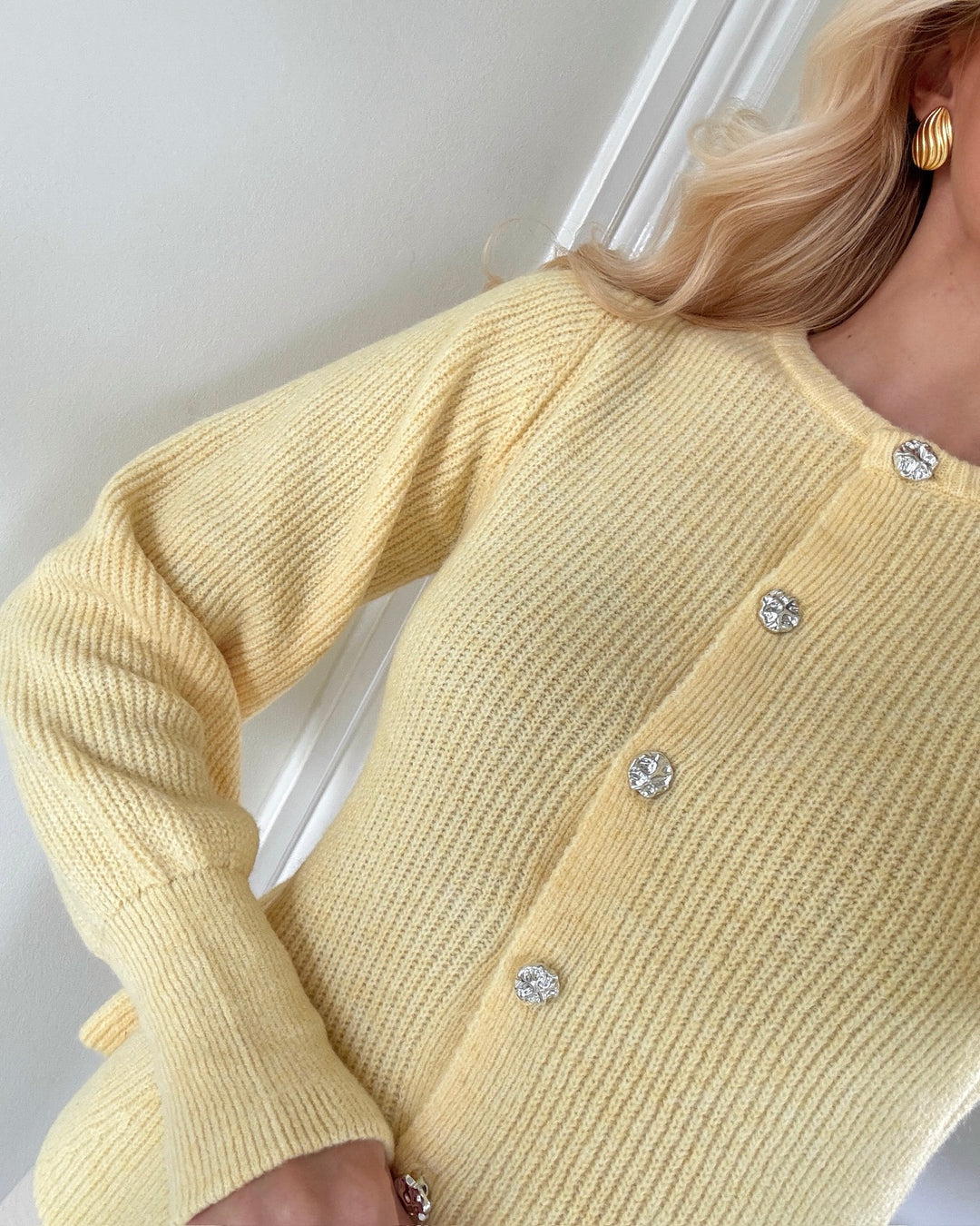 Pieces cardigan annie ls knit french vanilla silver button