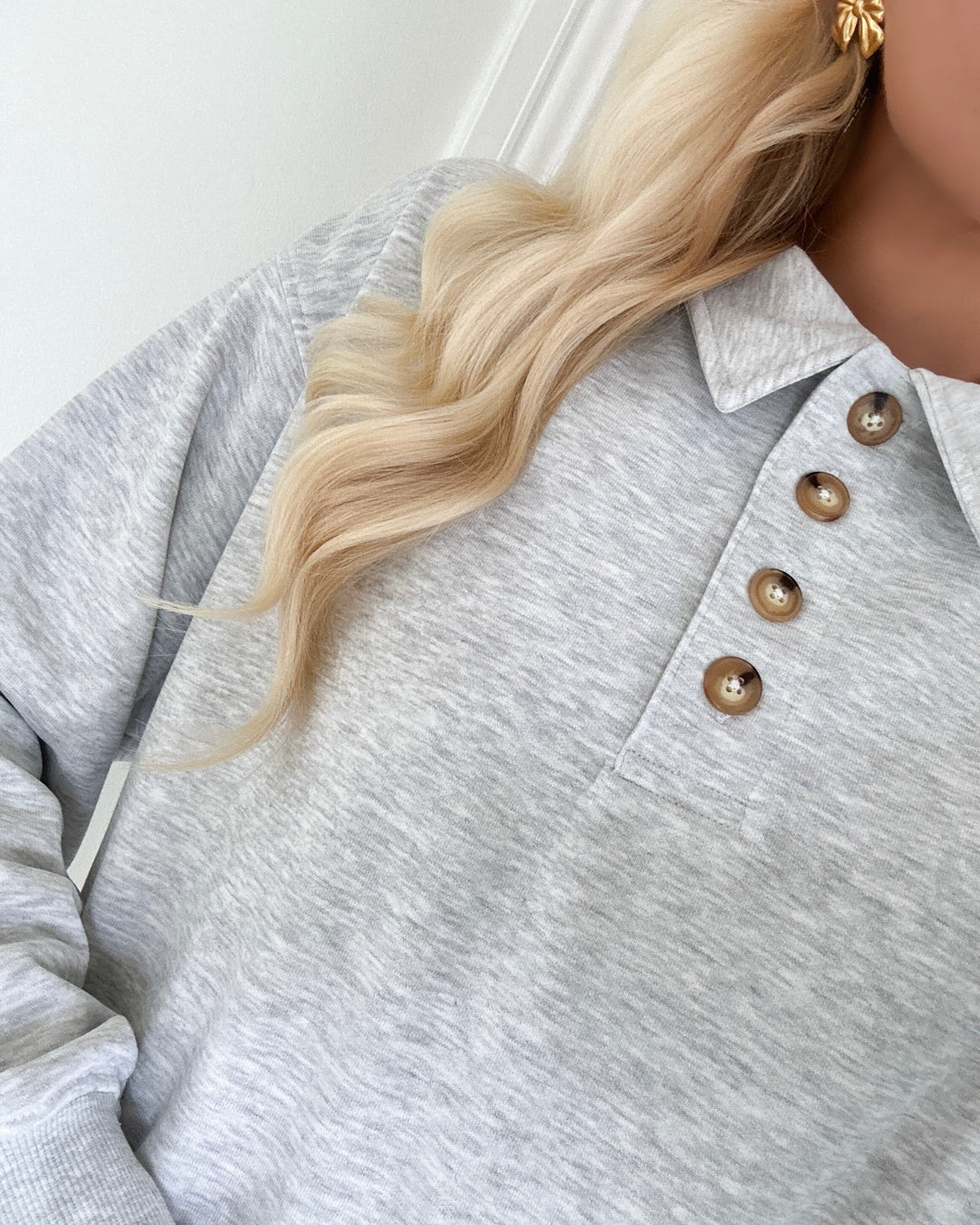 Pieces sweat alina ls polo jers light grey melange