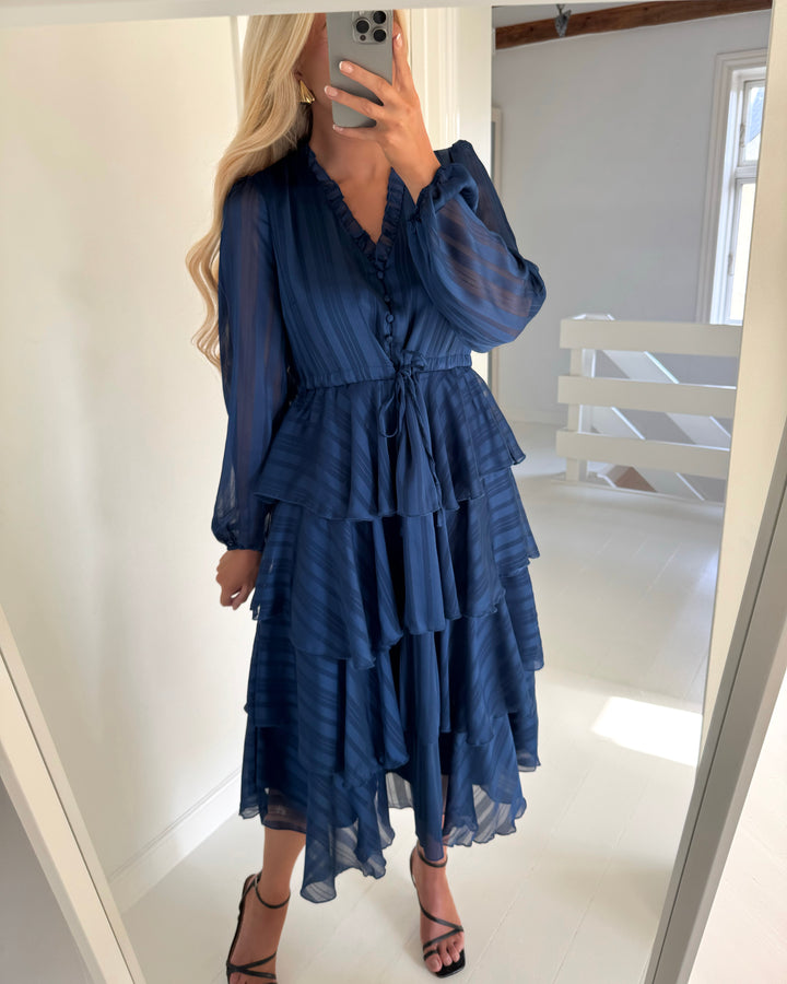 Y.A.S kjole cruella ls midi navy peony