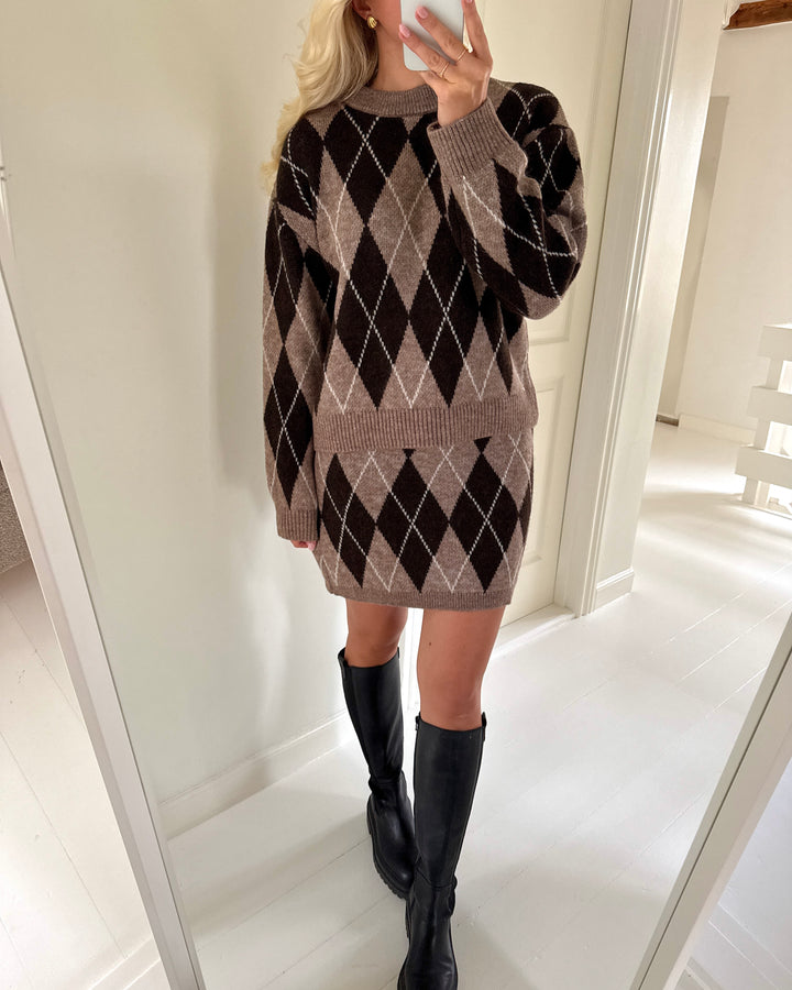 JDY nederdel bianka hw knit chocolate torte argyle