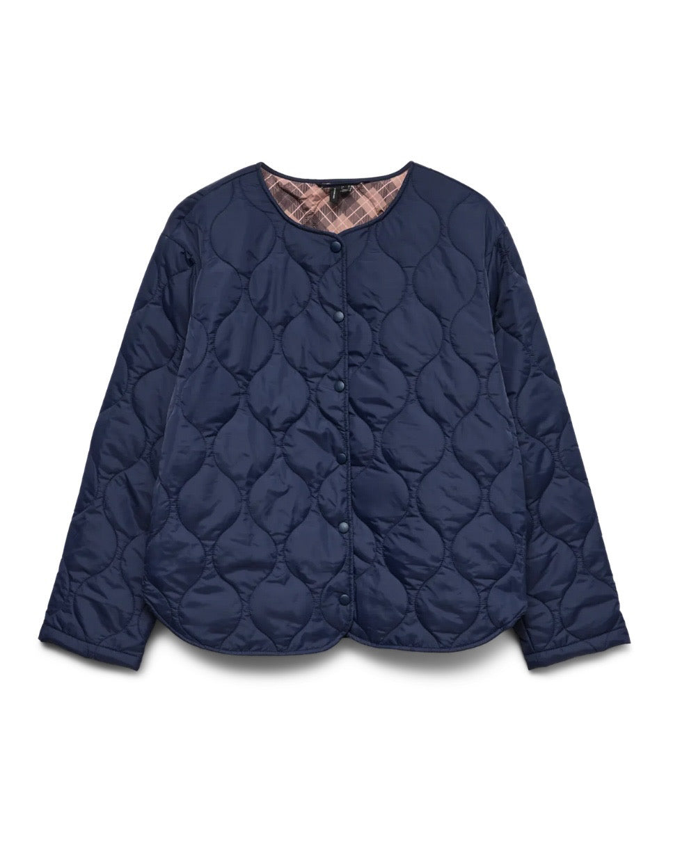 Vero Moda jakke sabine ls quilted button navy blazer/mocha mousse check