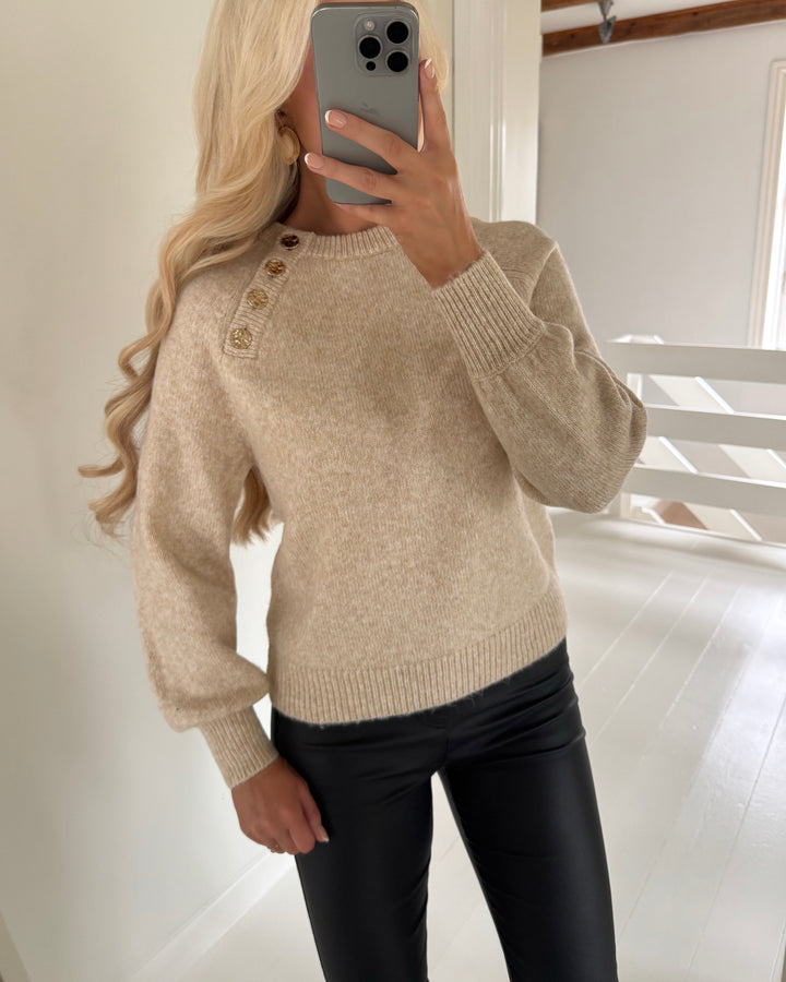 Only sweater emma life ls button o-neck pumice stone