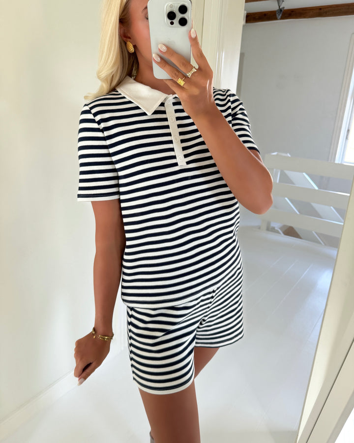 Pieces polo donna ss rib maritime blue/cloud dancer