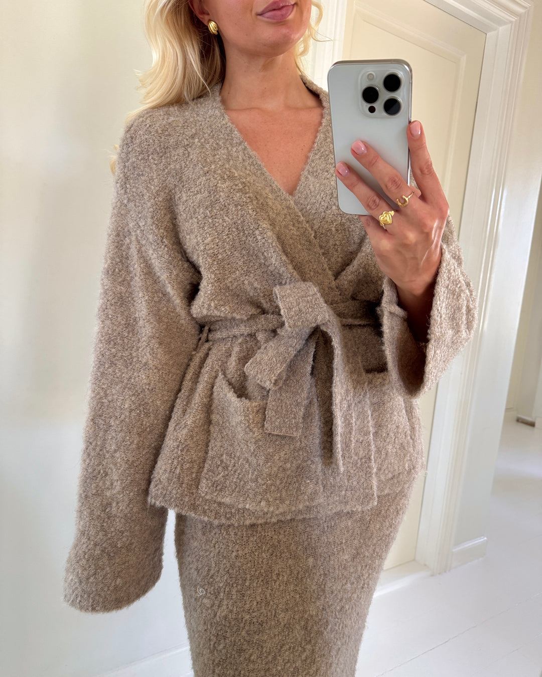 Y.A.S cardigan plyra knit warm taupe w. light grey melange