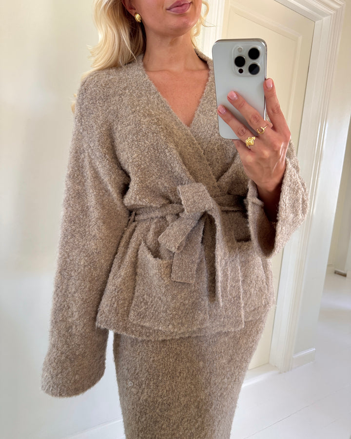 Y.A.S cardigan plyra knit warm taupe w. light grey melange