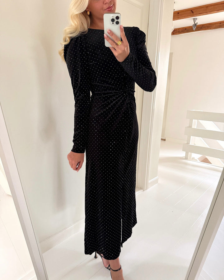 Y.A.S kjole hella ls velour midi black rhinestones
