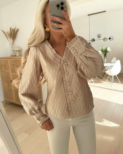 Y.A.S bluse ripple ls v-neck shirt sheer bliss