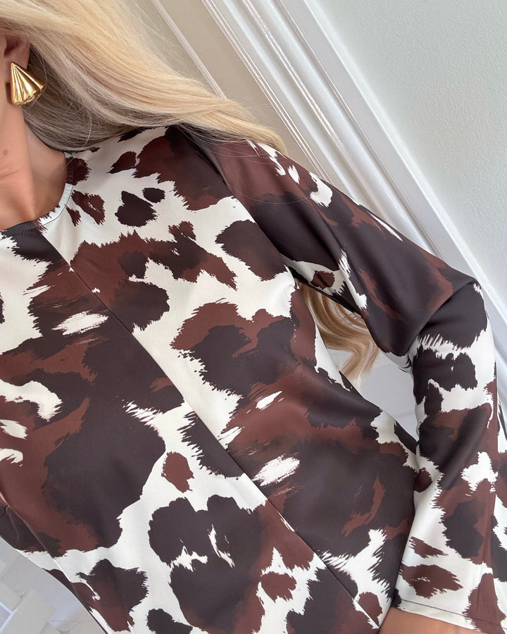 Y.A.S kjole pella ls long star white/cow print