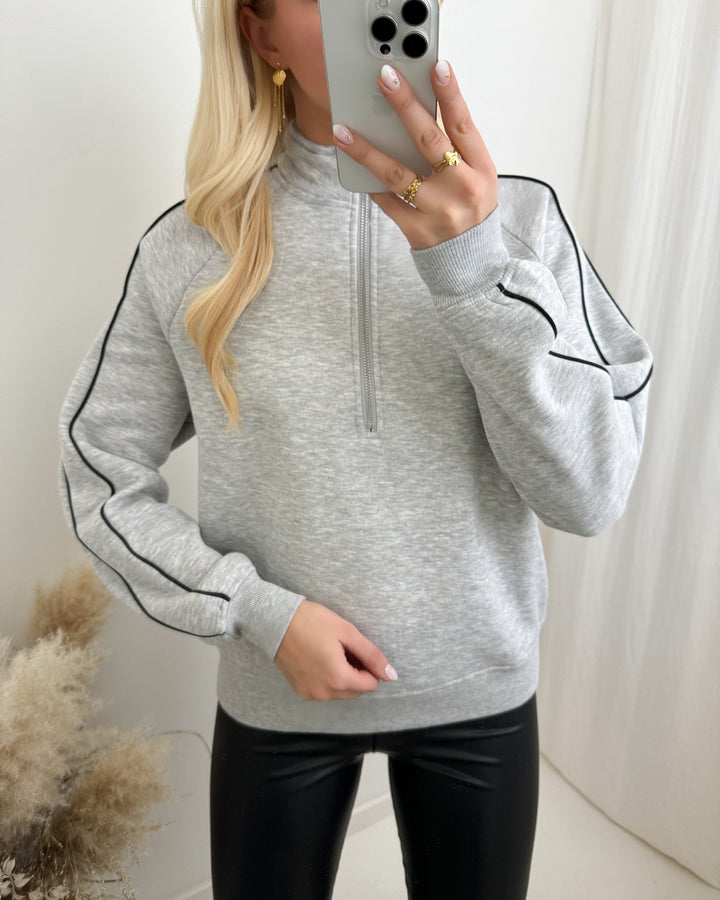 Pieces sweater chilli ls halfzip light grey melange/black pipi