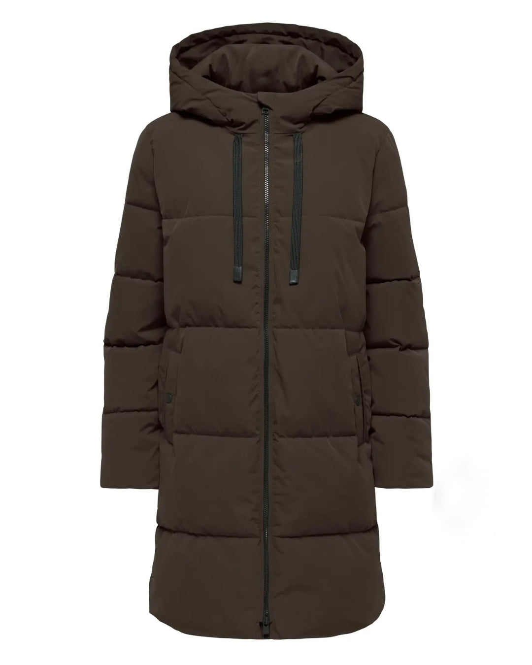 JDY jakke blair long hood puffer chocolate torte contrast black