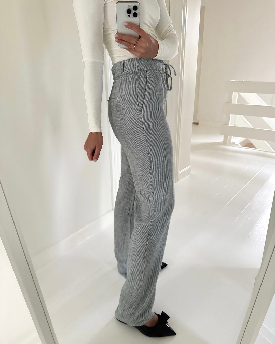 Vero Moda bukser line mr wide linen mix stripe laurel wreath snow white