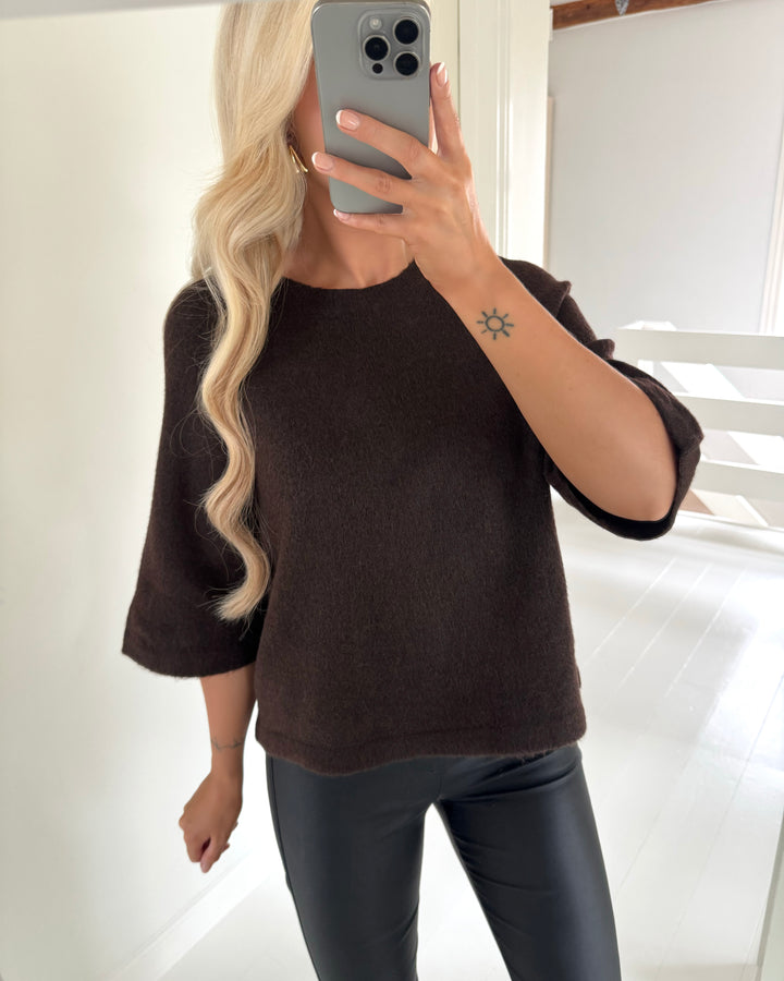 Only striktrøje simoni 3/4 knit coffee bean/melange