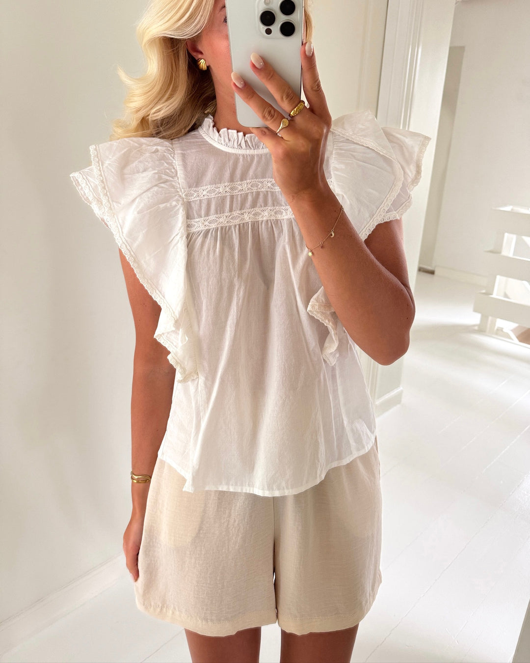 Vero Moda top elix sl frill snow white
