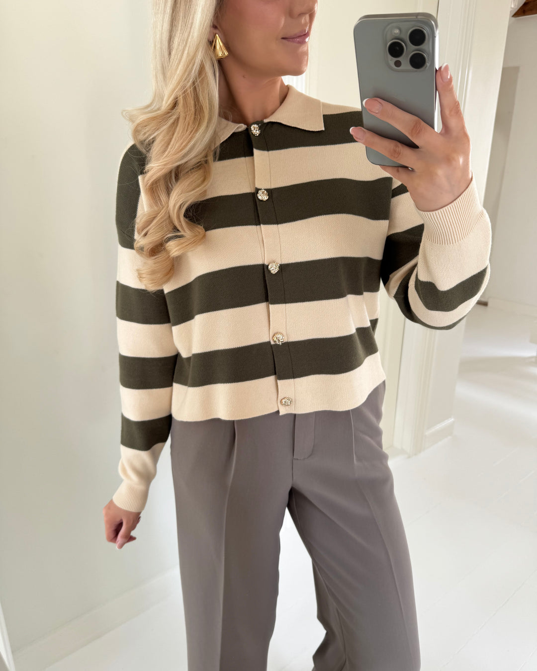 Pieces cardigan jassy polo knit sphagnum birch