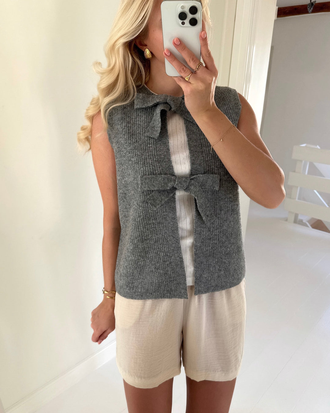 Pieces vest silly sl rev tie knit medium grey melange