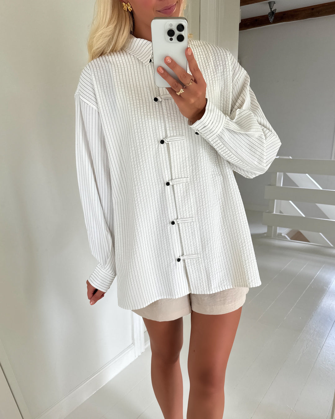 Y.A.S skjorte tiro ls oversize star white/black