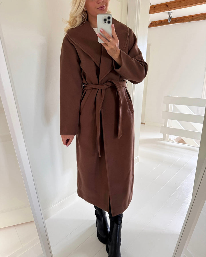 Vero Moda frakke anne bergen xtra long cocoa brown