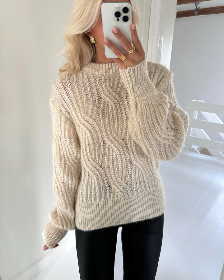 Y.A.S striktrøje zuma ls wool blend knit birch