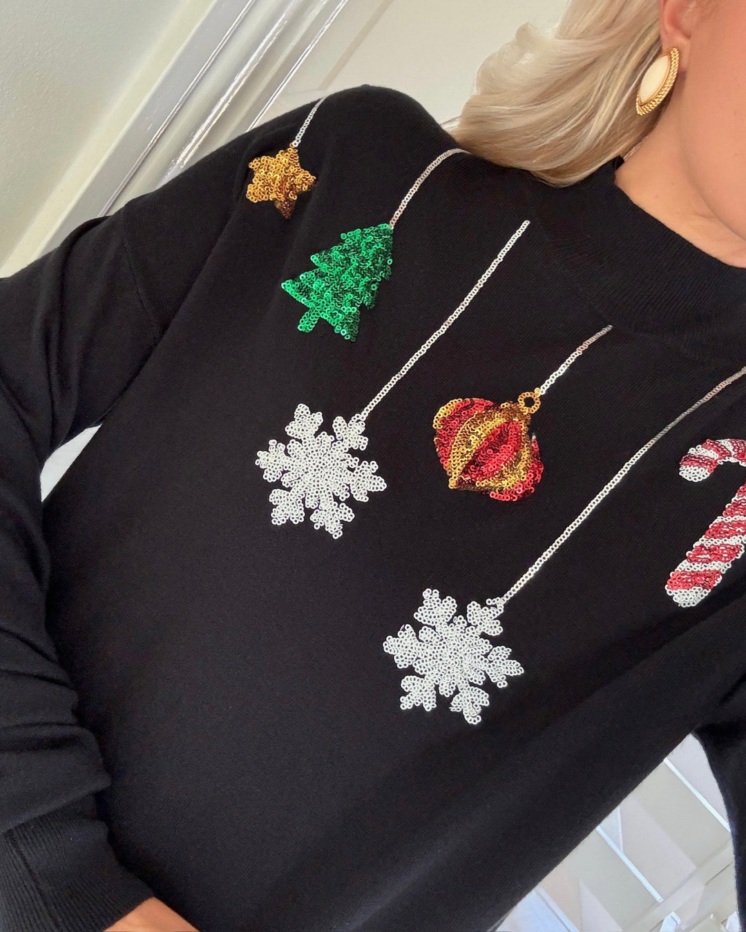 Vero Moda striktrøje newqueenguard ls highneck black/w. sequins