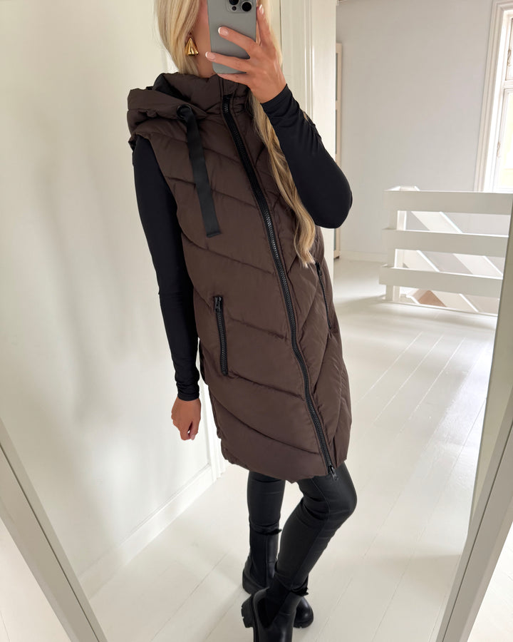 JDY vest skylar padded hood chocolate brown