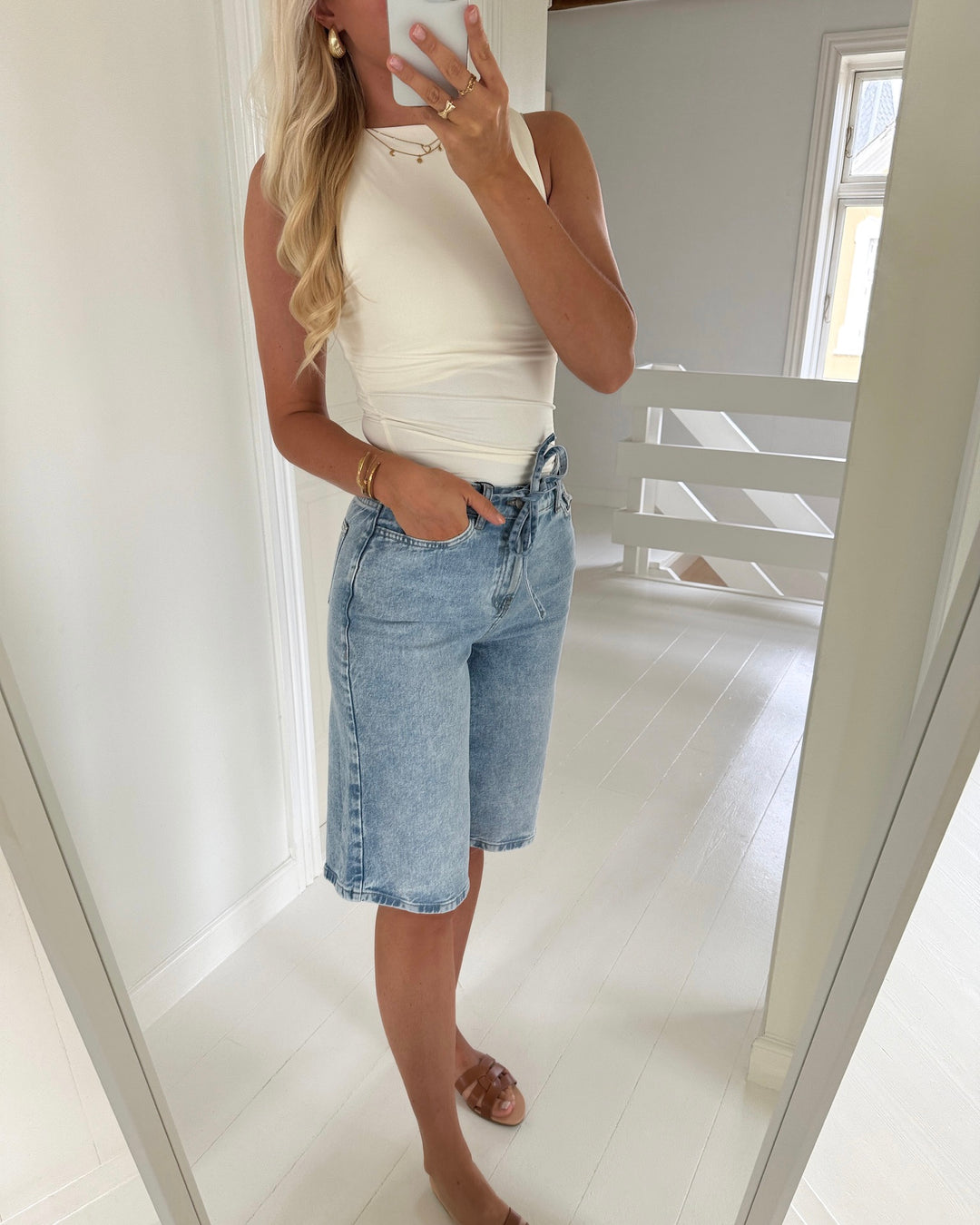 Pieces shorts selma mw wide denim light blue denim