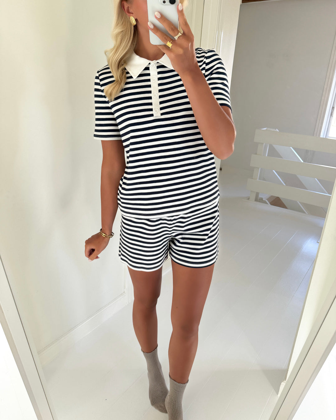 Pieces polo donna ss rib maritime blue/cloud dancer