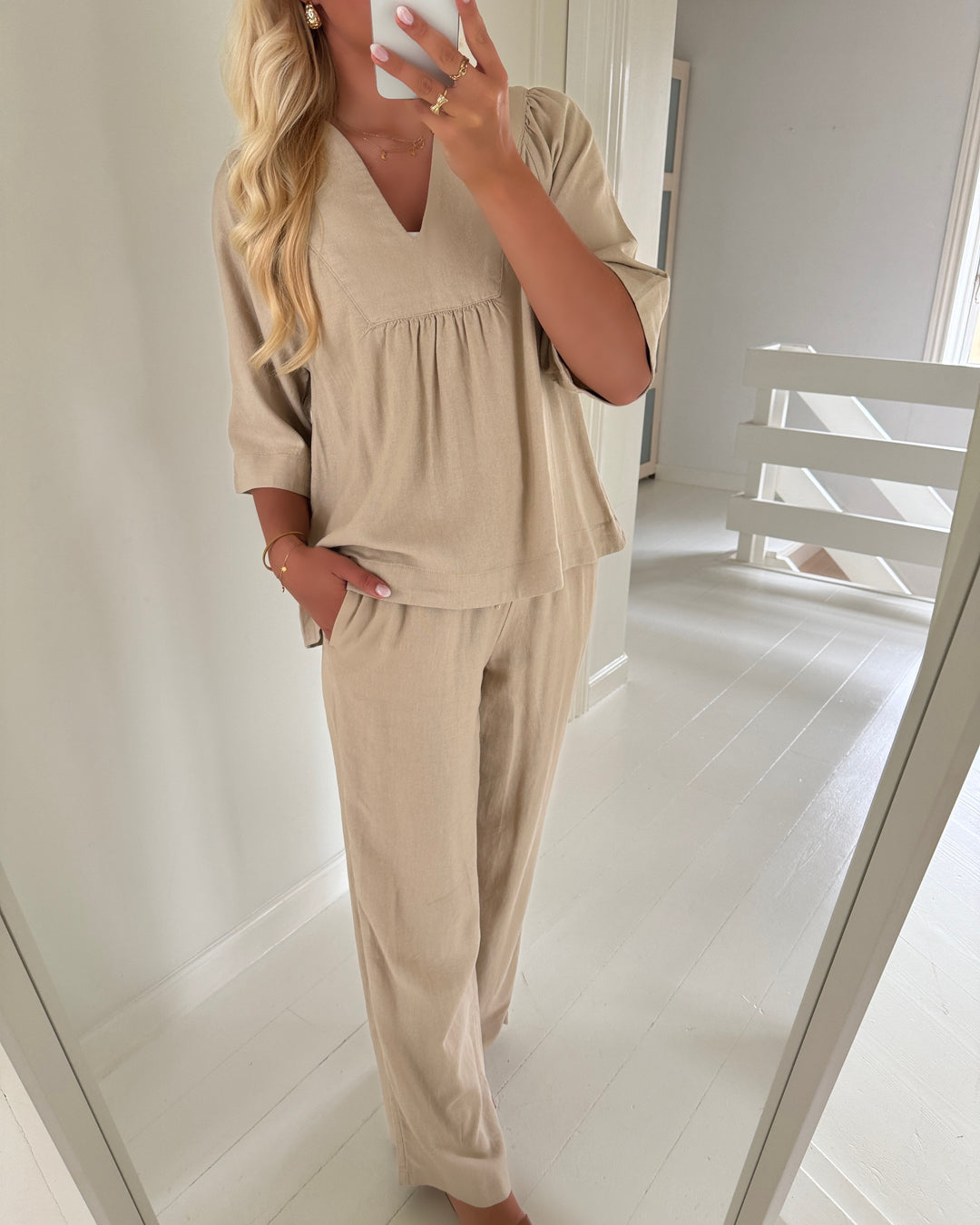 Only bukser caro mw linen bl pull-up