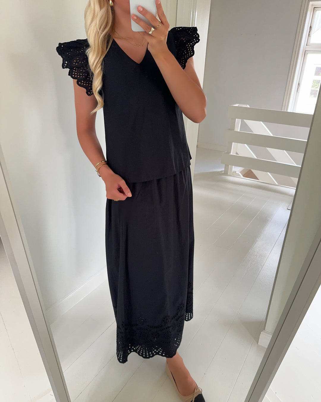 Only nederdel lou life emb long black